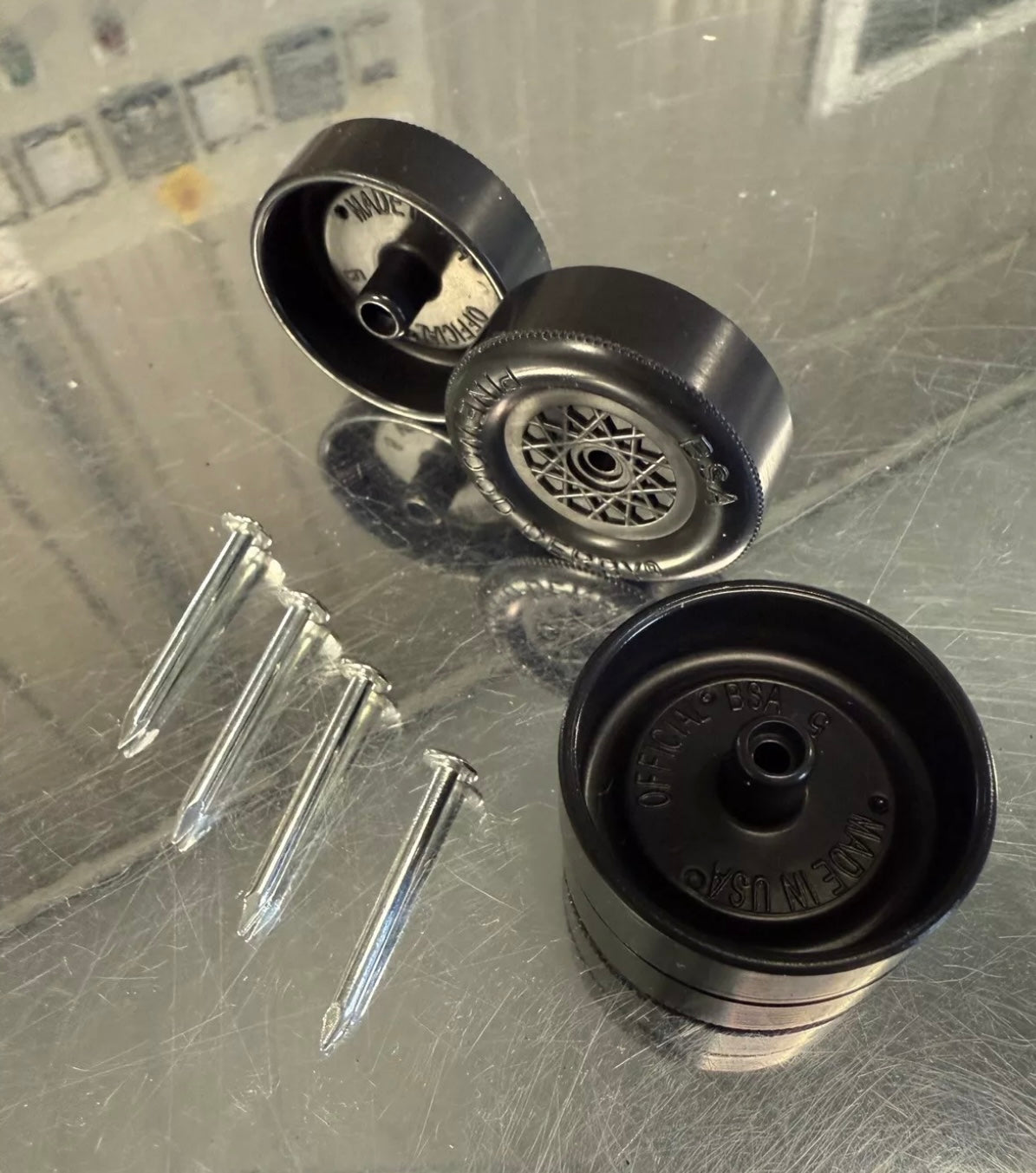 Lathed Pinewood Derby Wheels and Polished Axles! Race Ready SLT – Derby ...